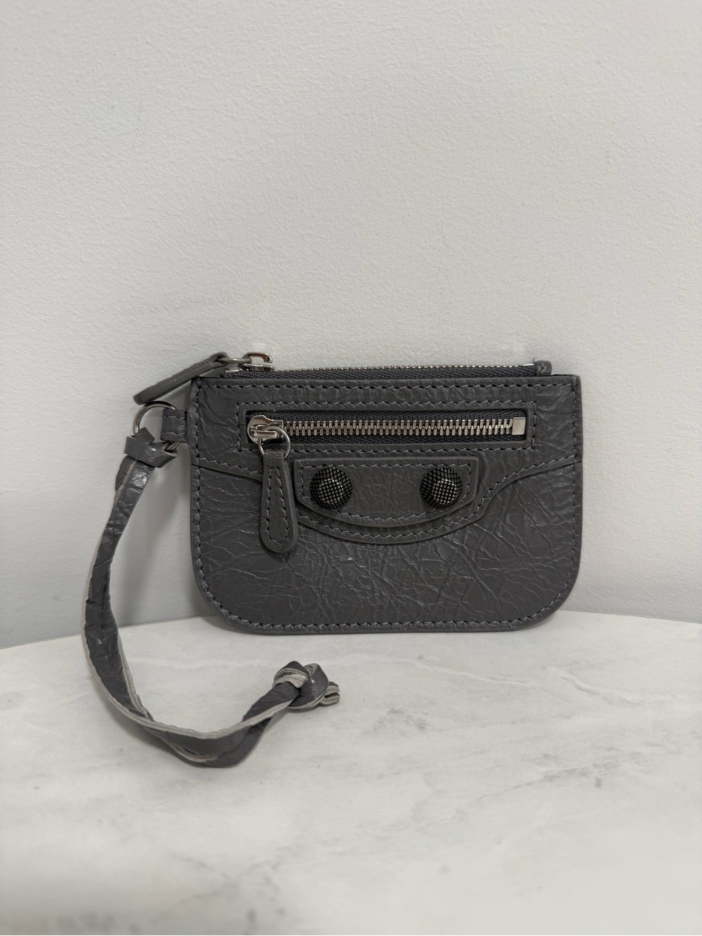 Balenciaga Womens Le Cagole Leather Coin Purse - Dark Grey - BRAND NEW